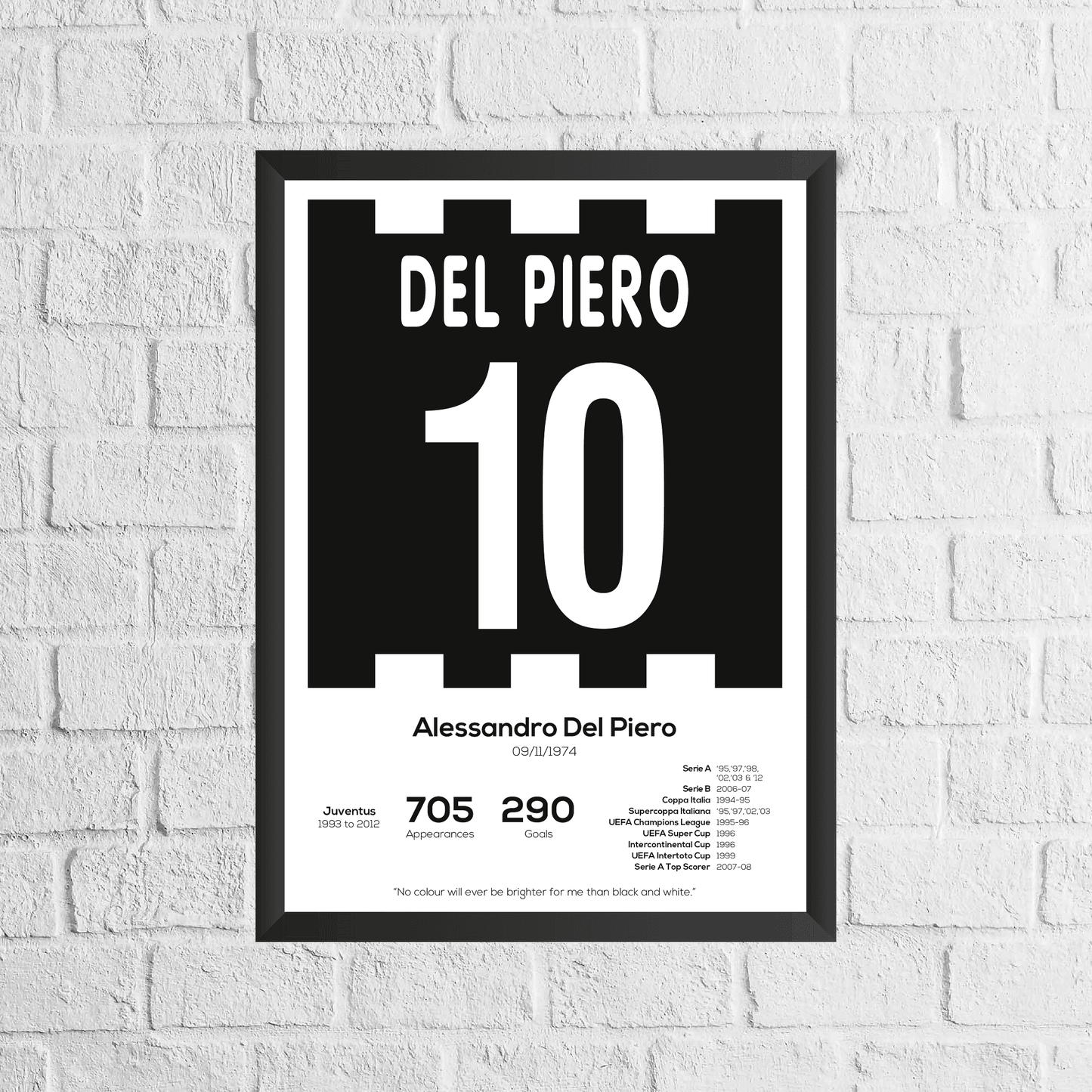 Alessandro Del Piero Legend Stats Print - Man of The Match Football