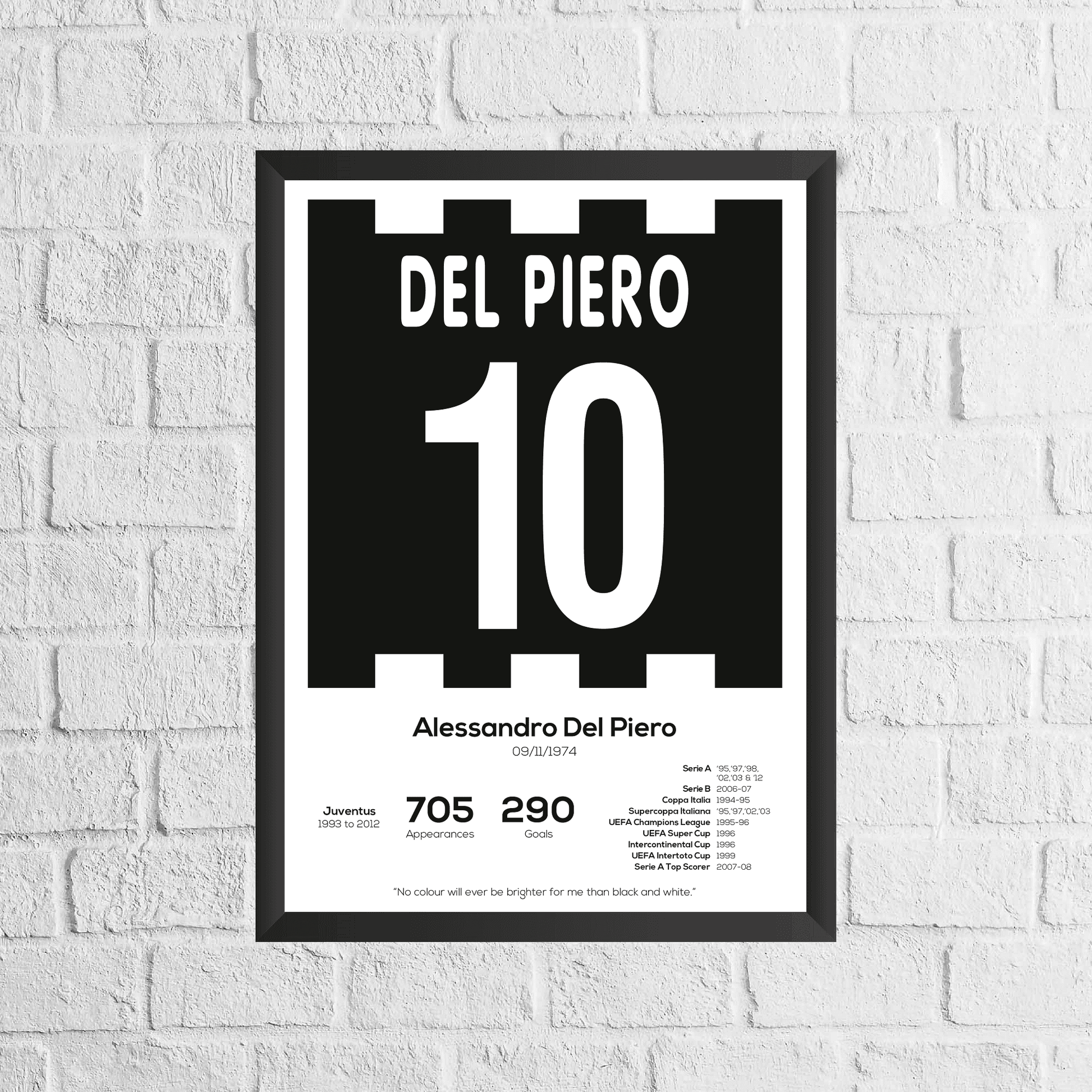 Alessandro Del Piero Legend Stats Print - Man of The Match Football