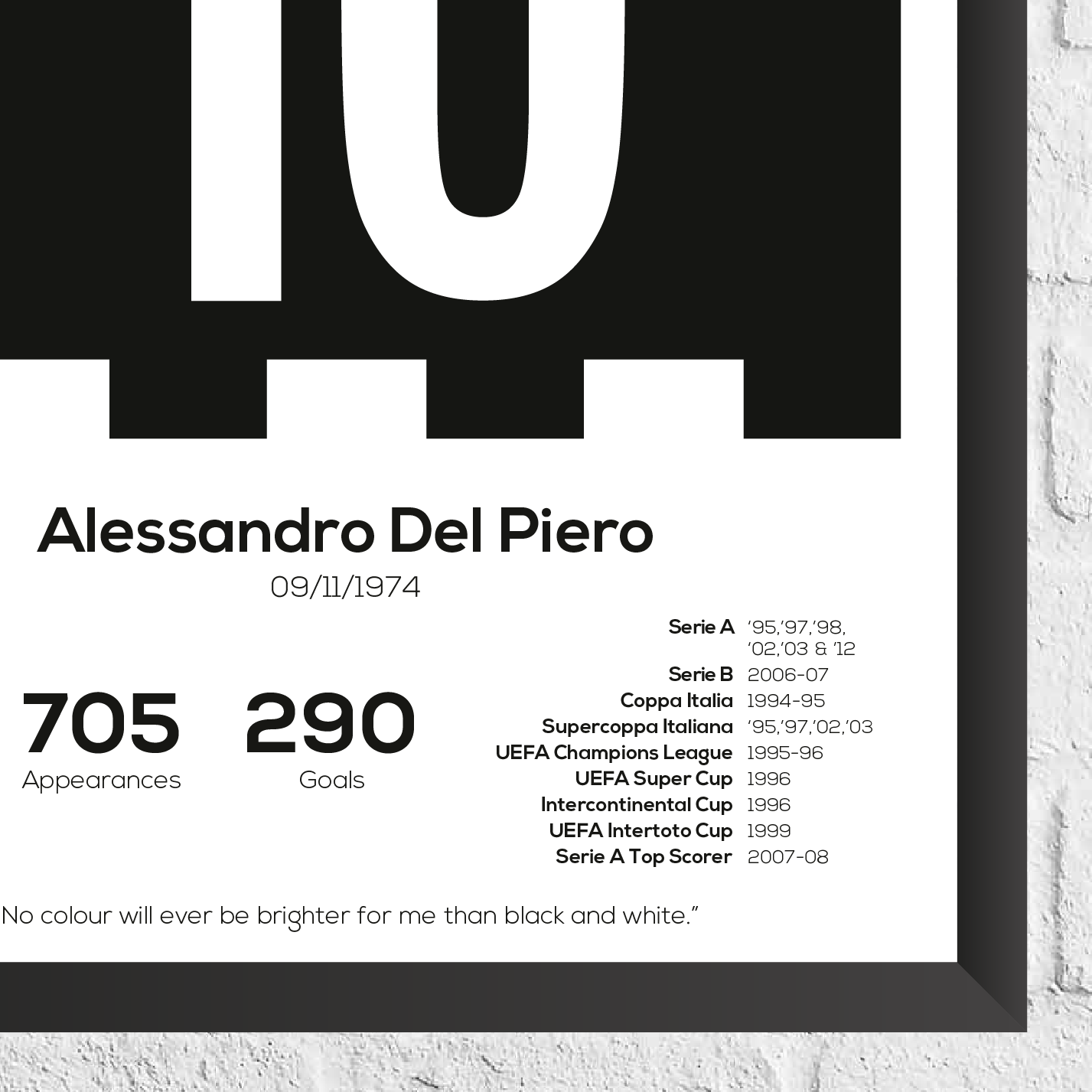 Alessandro Del Piero Legend Stats Print - Man of The Match Football