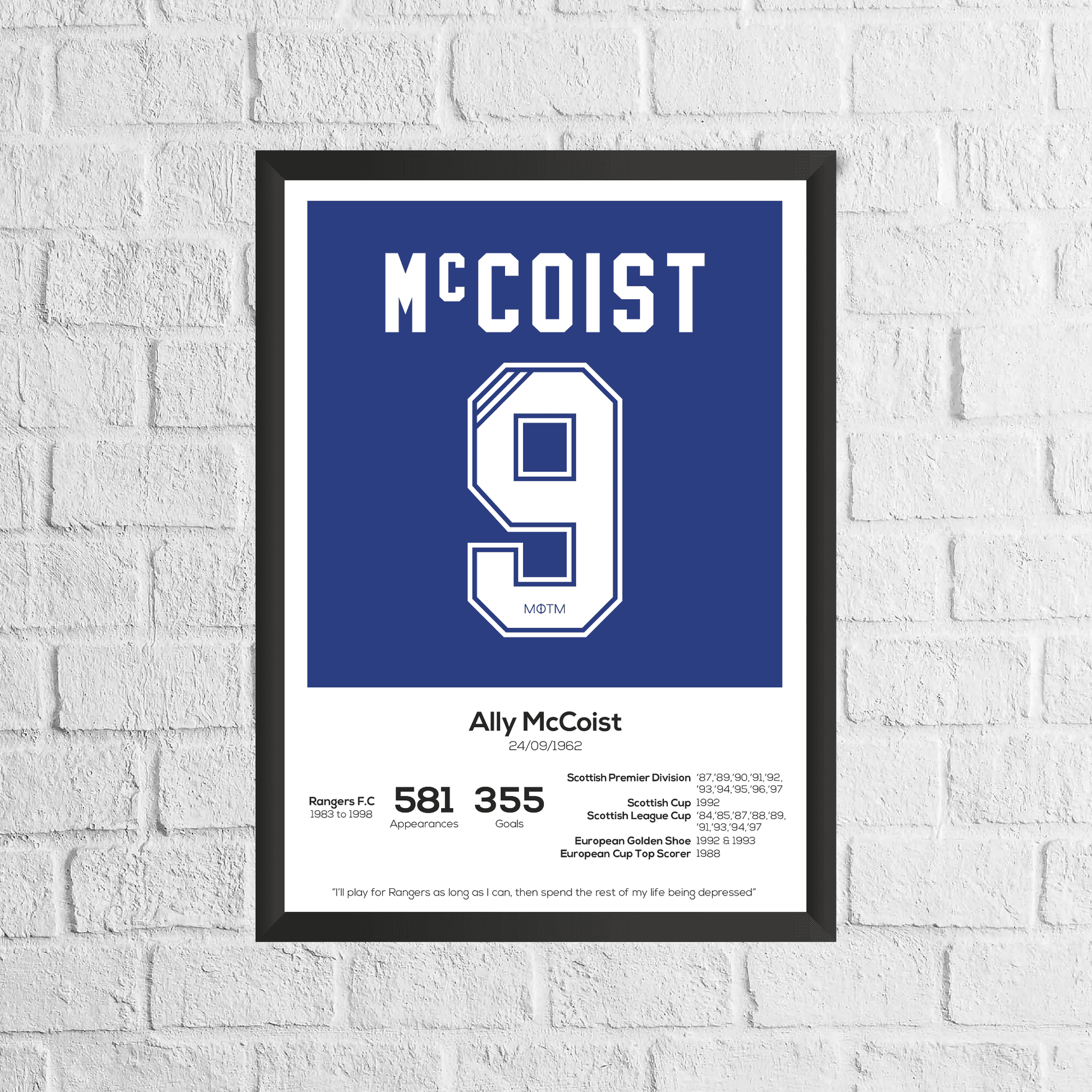 Ally McCoist Legend Stats Print - Man of The Match Football