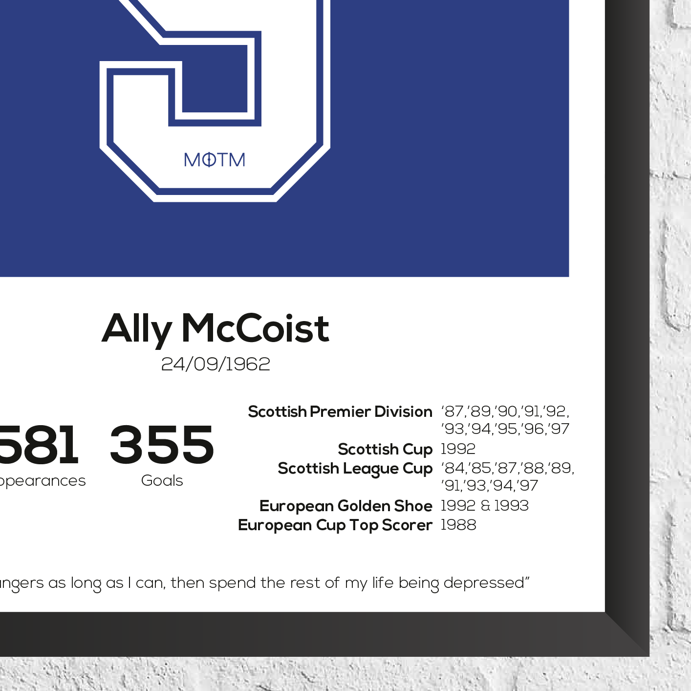 Ally McCoist Legend Stats Print - Man of The Match Football