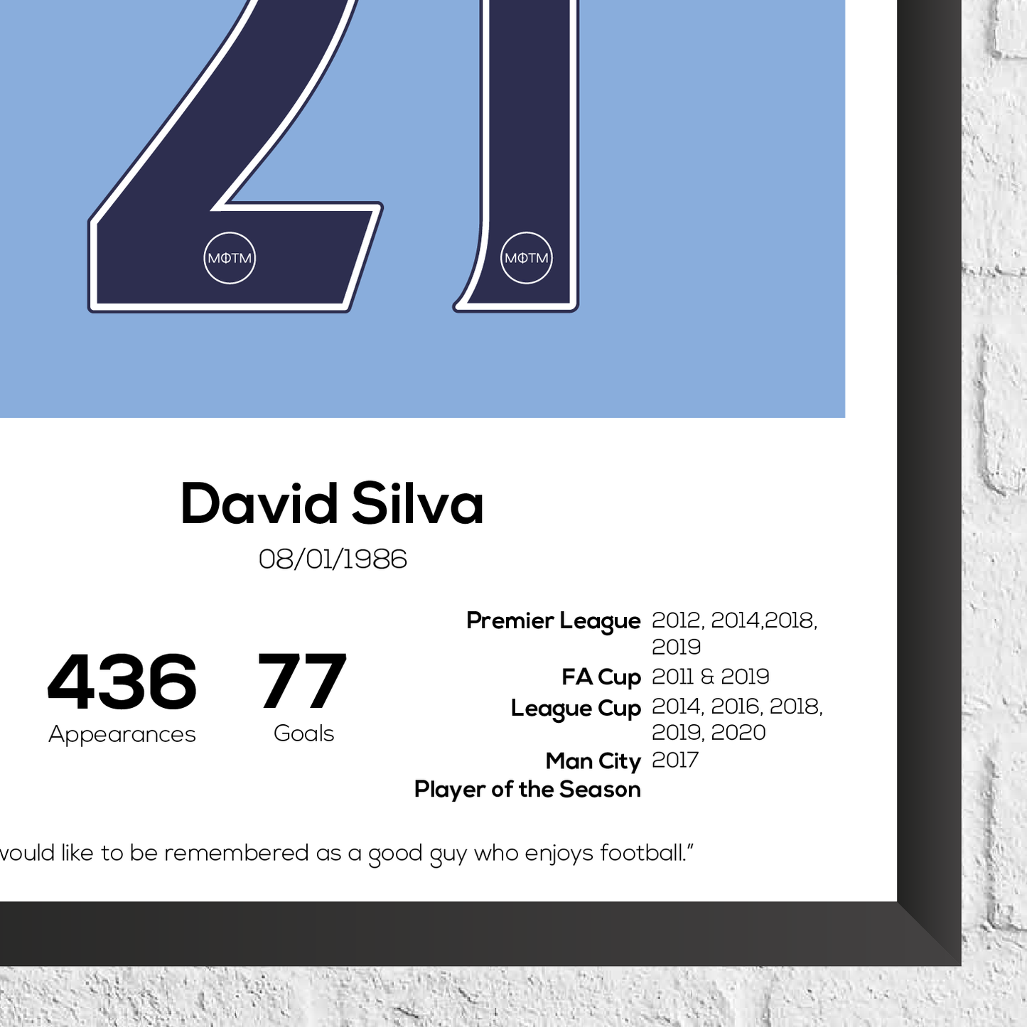 David Silva Legend Stats Print - Man of The Match Football