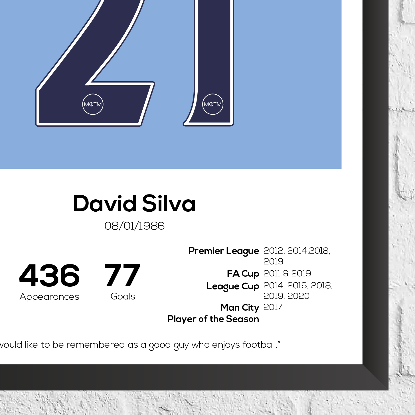 David Silva Legend Stats Print - Man of The Match Football