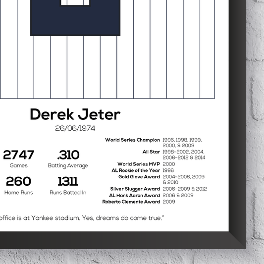 Derek Jeter New York Yankees Legend Stats Print