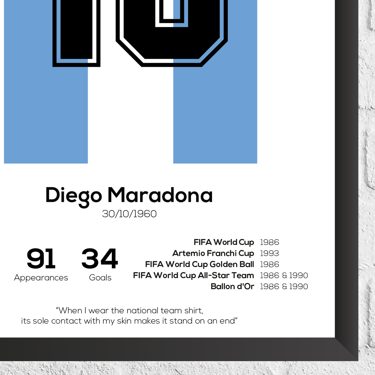 Diego Maradona Argentina Legend Stats Print