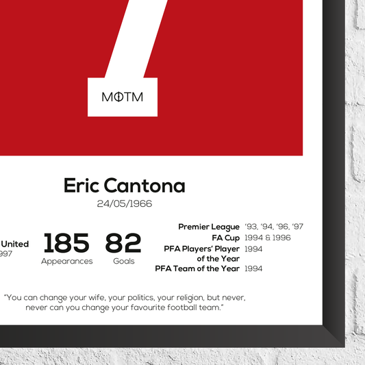 Eric Cantona Legend Stats Print - Man of The Match Football