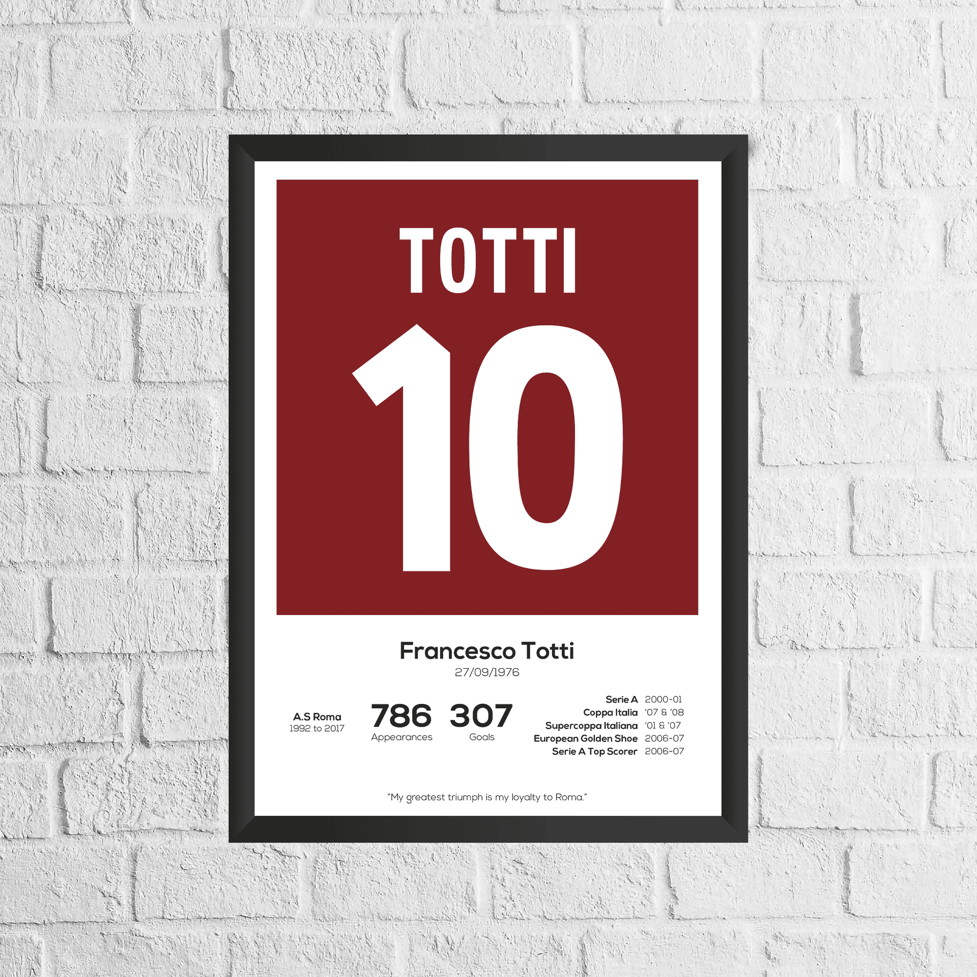 Francesco Totti Legend Stats Print - Man of The Match Football