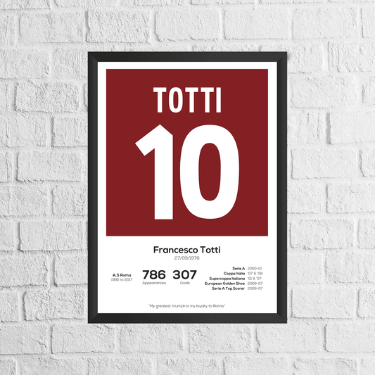 Francesco Totti Legend Stats Print - Man of The Match Football