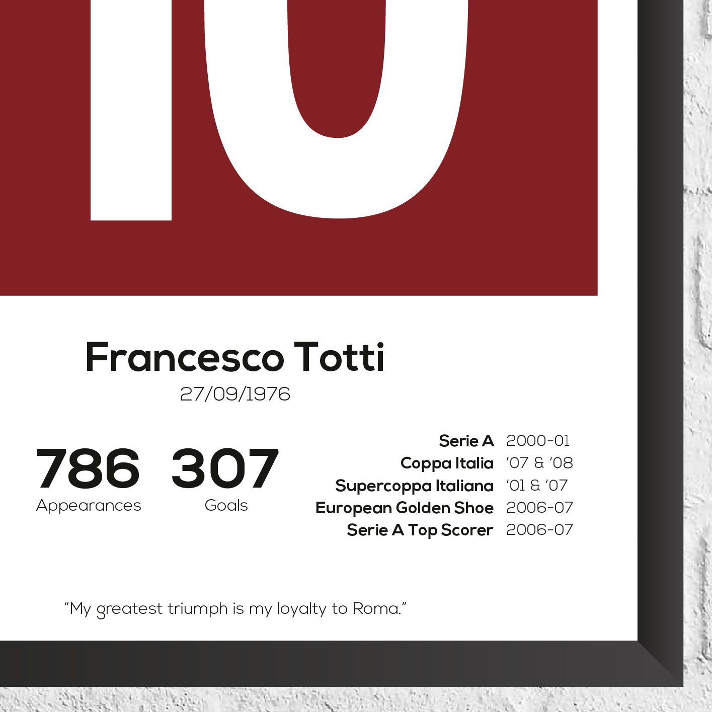 Francesco Totti Legend Stats Print - Man of The Match Football