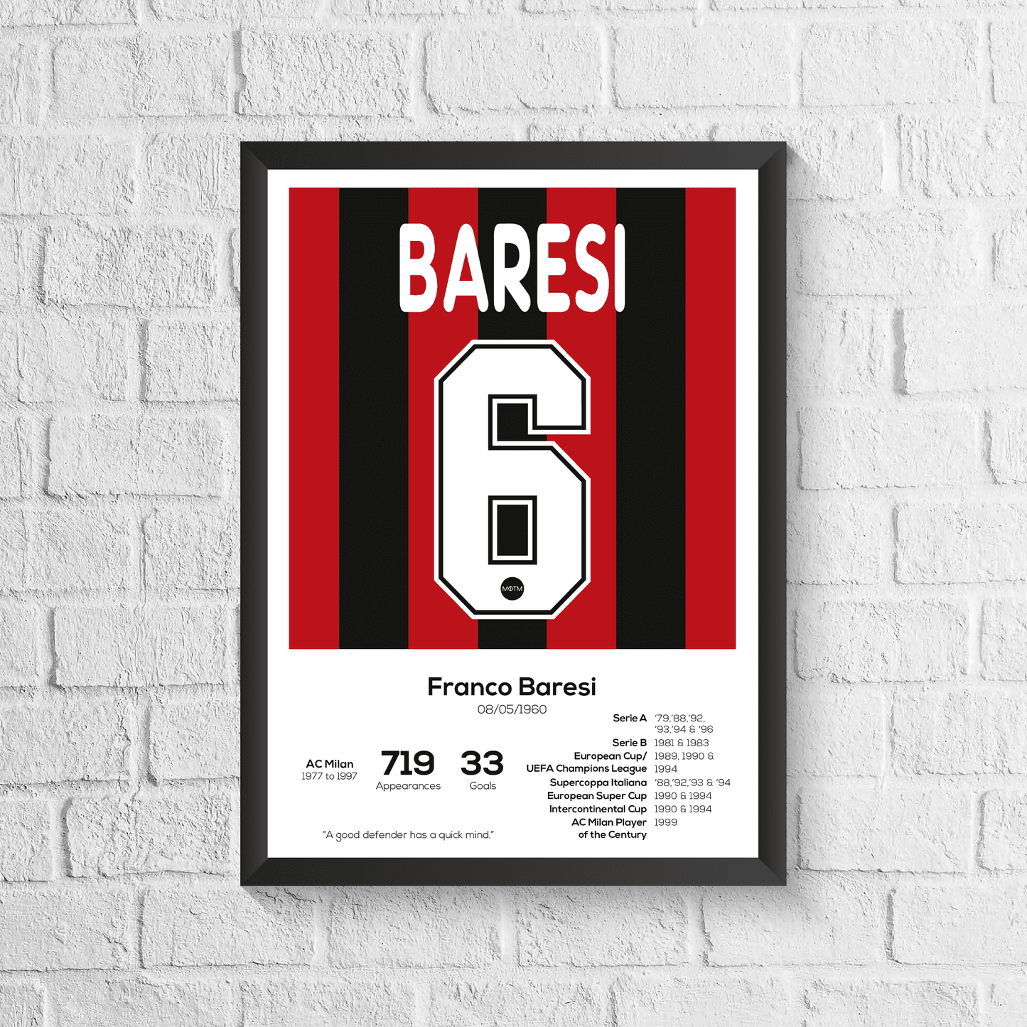 Franco Baresi Legend Stats Football Print