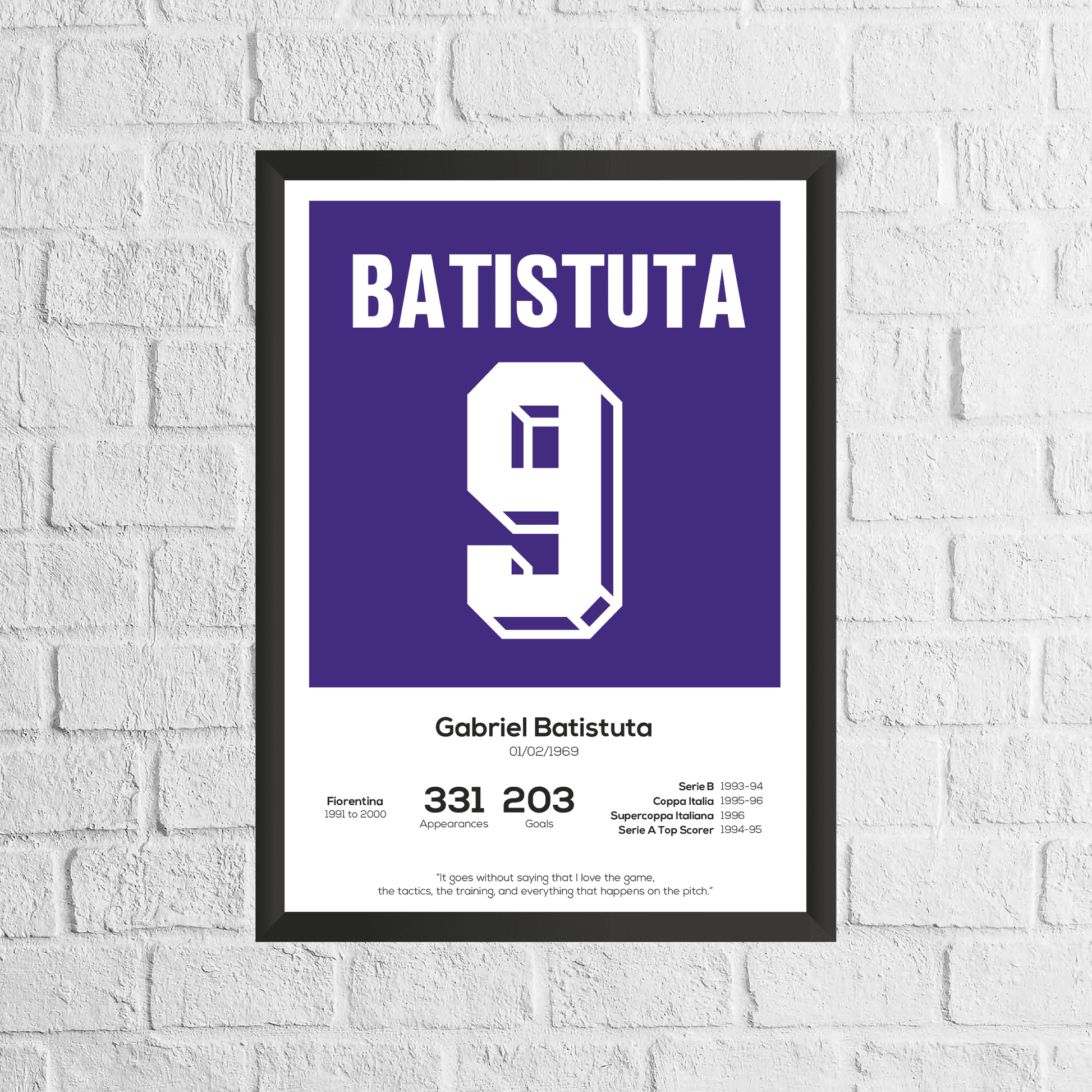 Gabriel Batistuta Legend Stats Print - Man of The Match Football