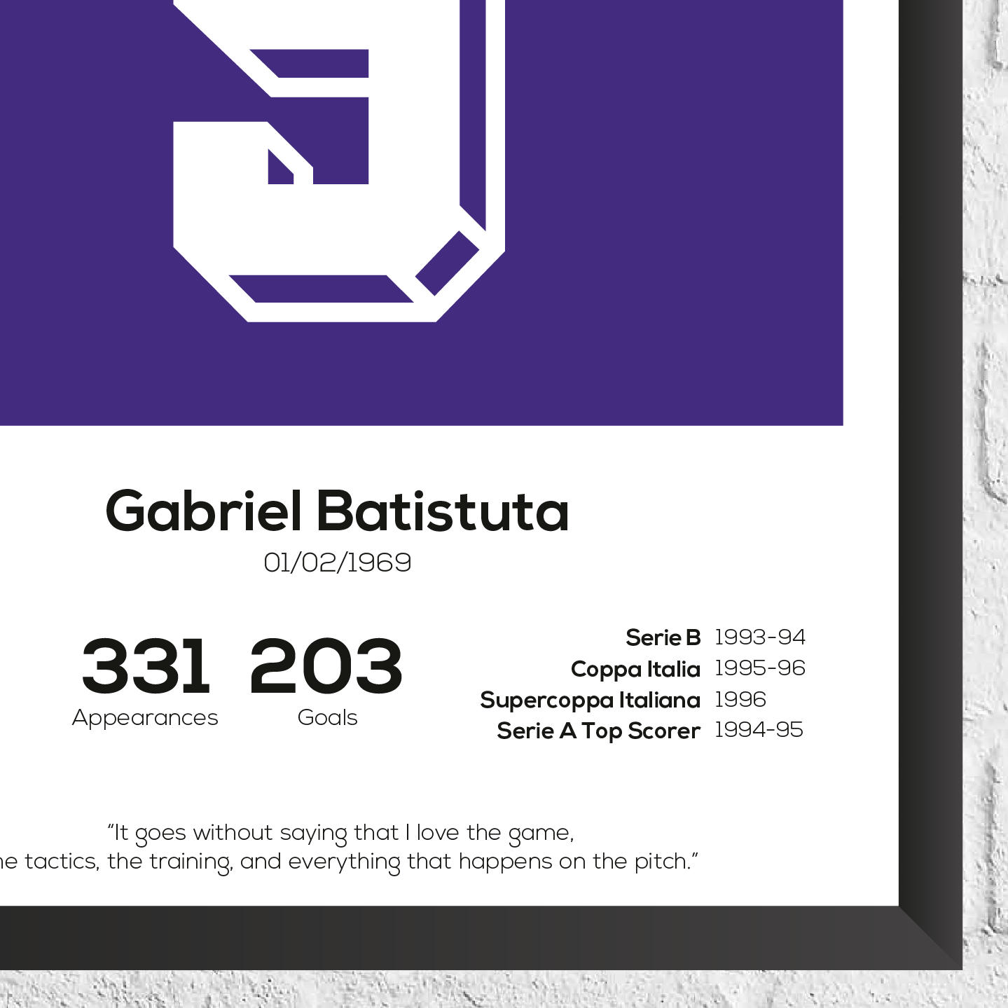 Gabriel Batistuta Legend Stats Print - Man of The Match Football