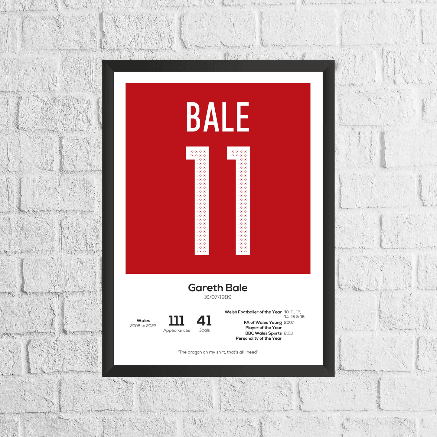Gareth Bale Wales Legend Stats Print