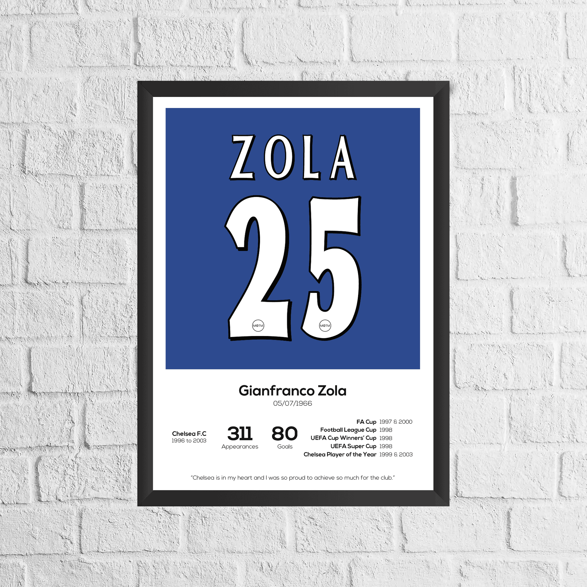 Gianfranco Zola Legend Stats Print - Man of The Match Football