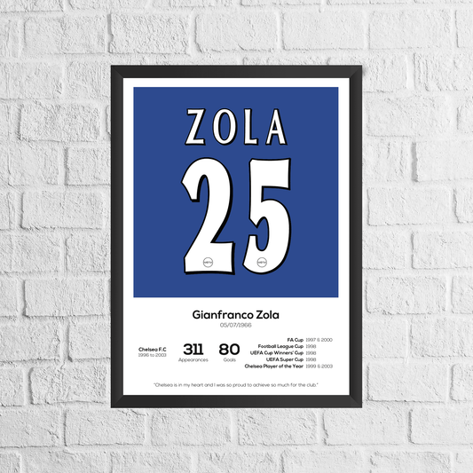 Gianfranco Zola Legend Stats Print - Man of The Match Football