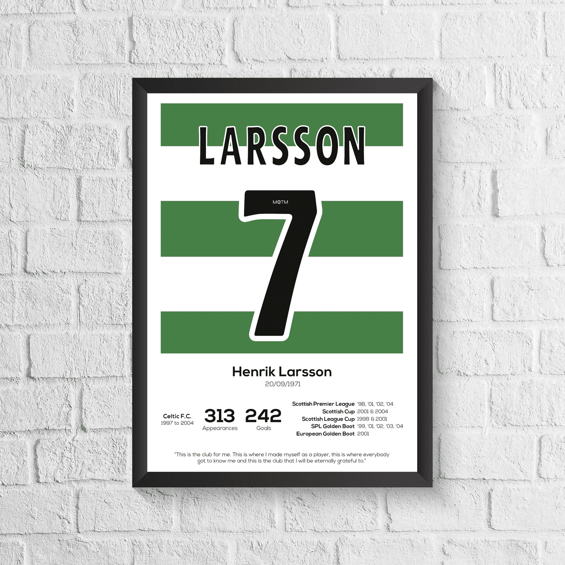 Henrik Larsson Legend Stats Print - Man of The Match Football