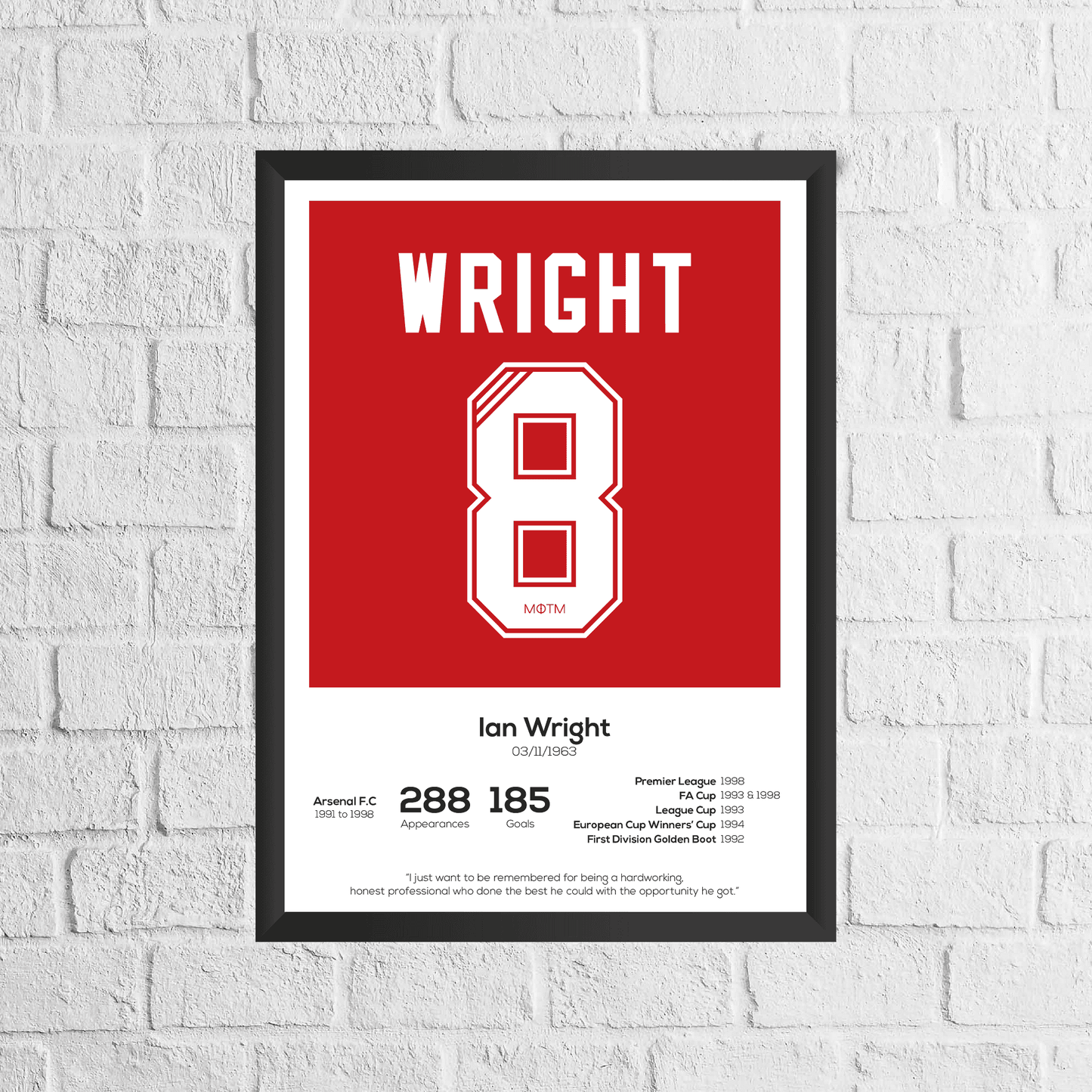 Ian Wright Legend Stats Print - Man of The Match Football