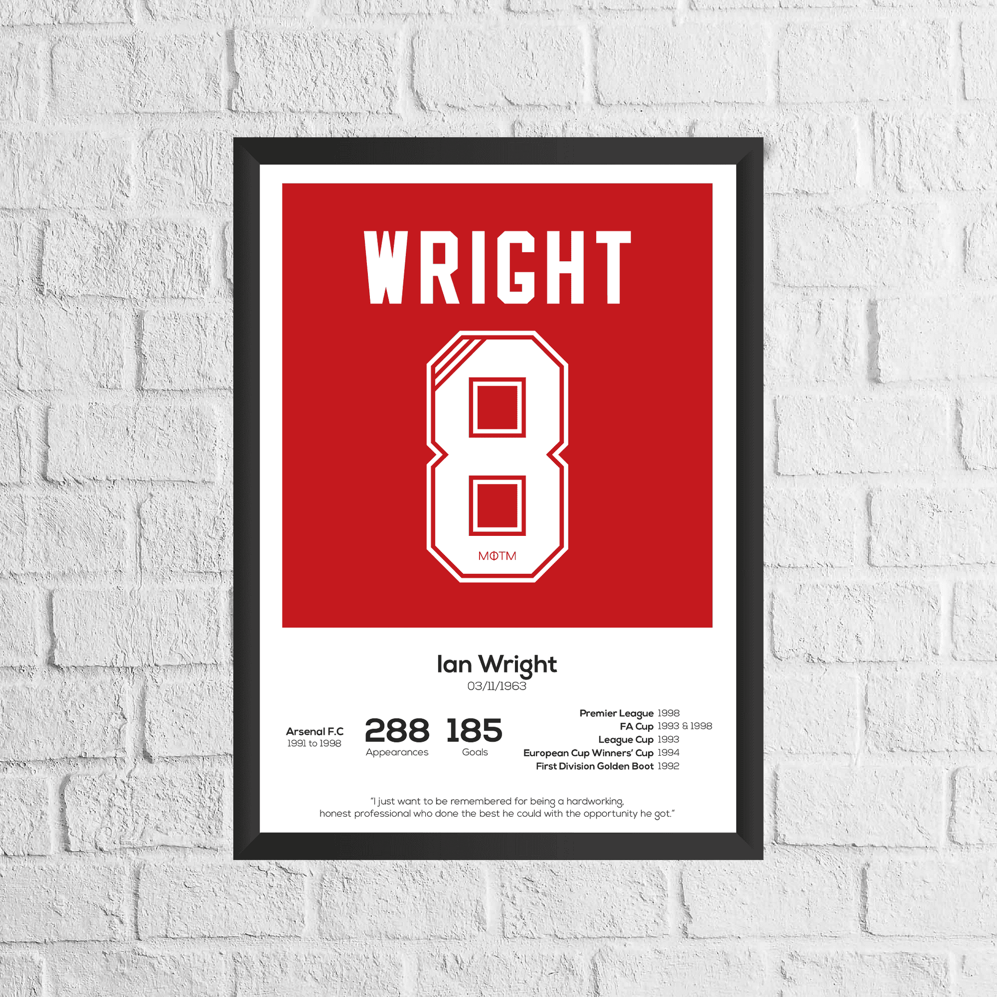 Ian Wright Legend Stats Print - Man of The Match Football