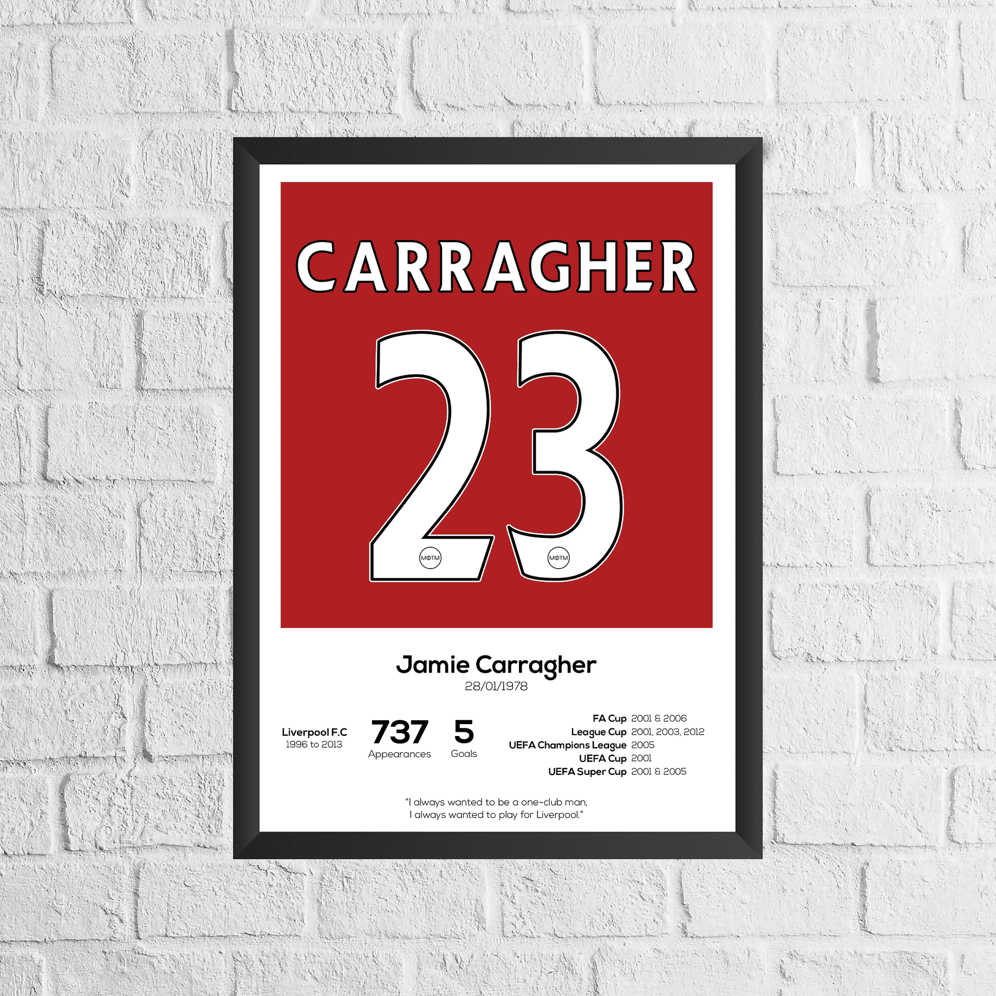 Jamie Carragher Legend Stats Print - Man of The Match Football