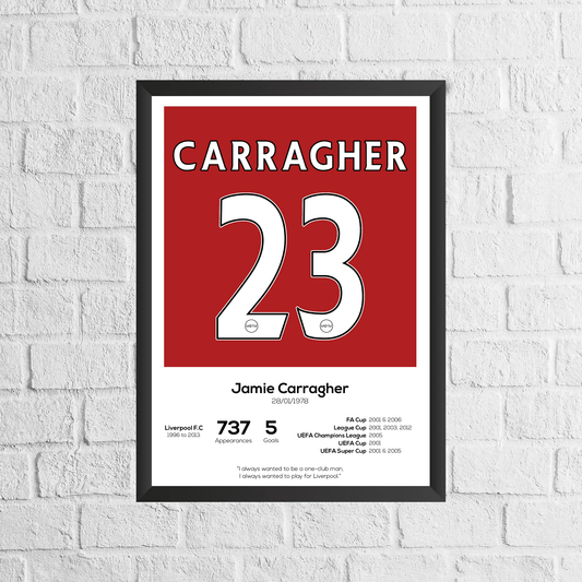 Jamie Carragher Legend Stats Print - Man of The Match Football