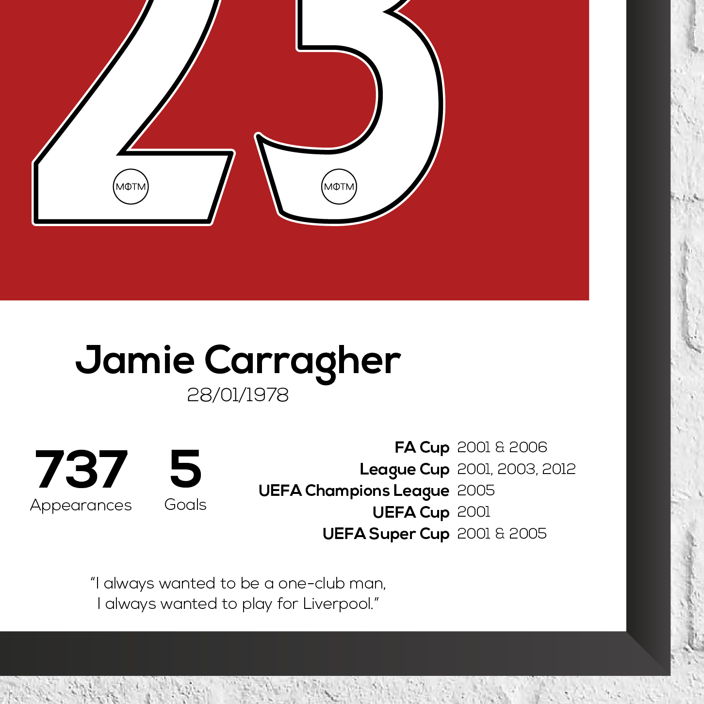 Jamie Carragher Legend Stats Print - Man of The Match Football