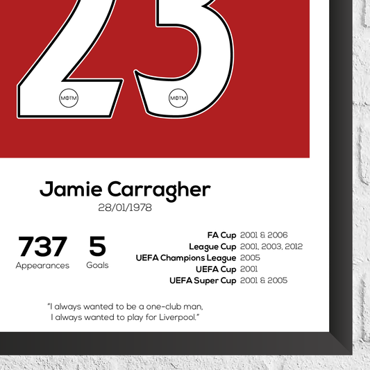 Jamie Carragher Legend Stats Print - Man of The Match Football