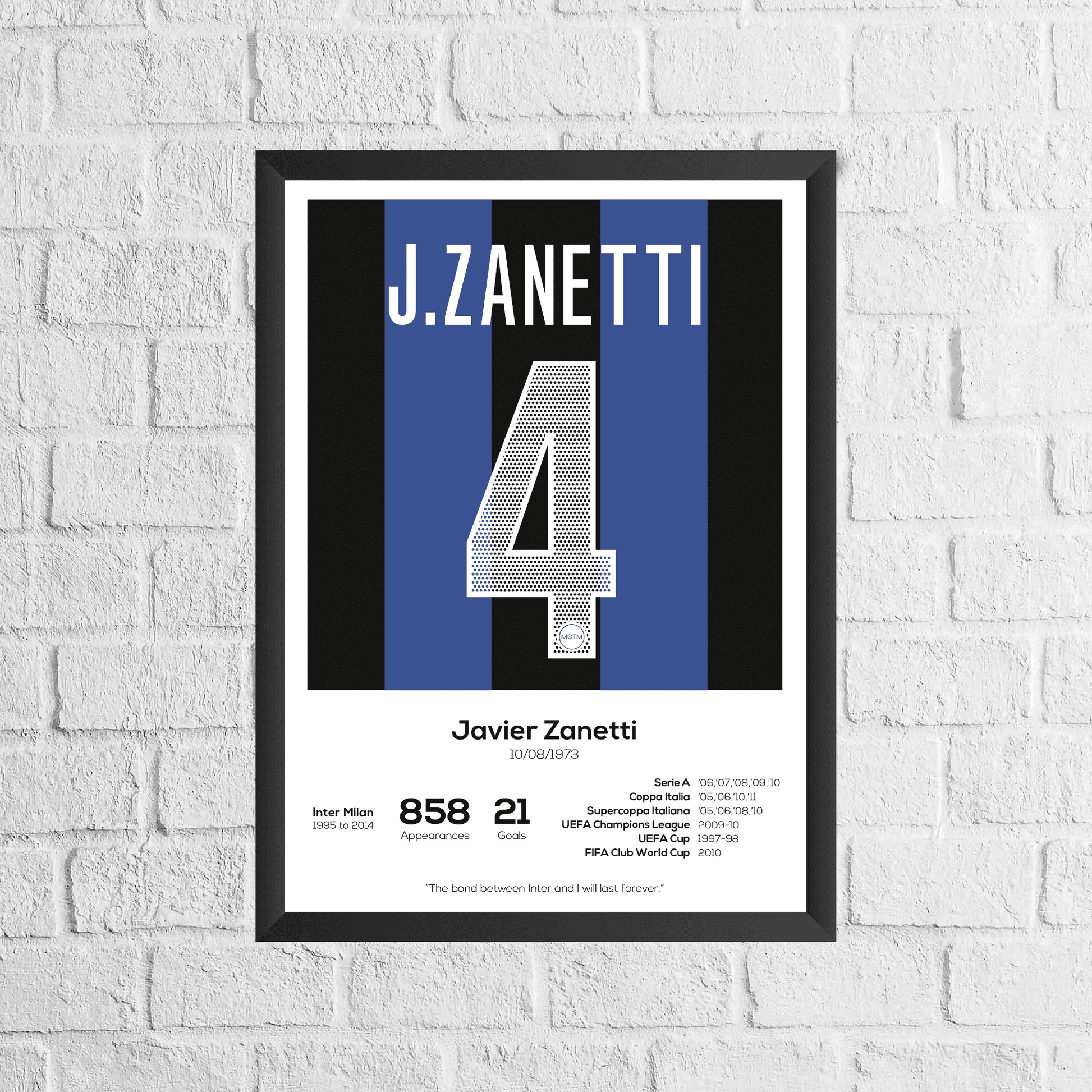 Javier Zanetti Legend Stats Print - Man of The Match Football