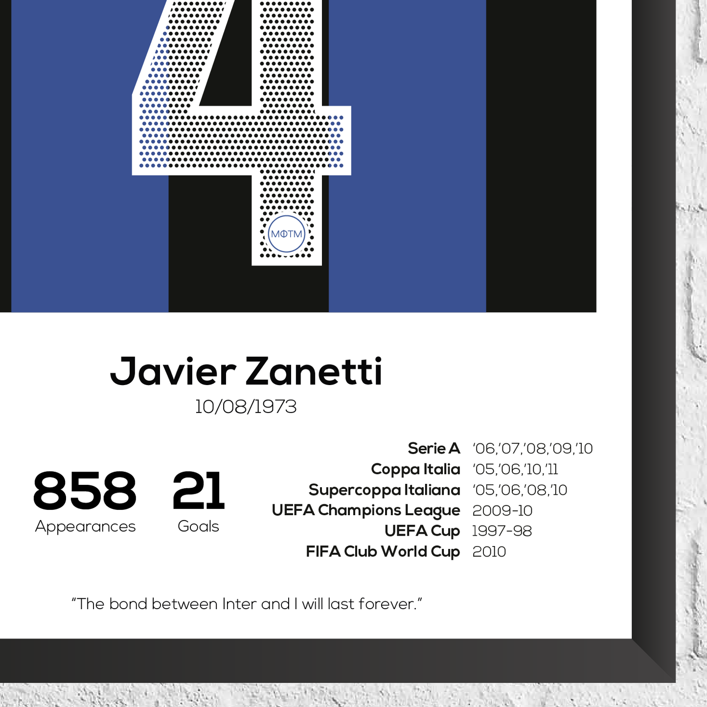 Javier Zanetti Legend Stats Print - Man of The Match Football