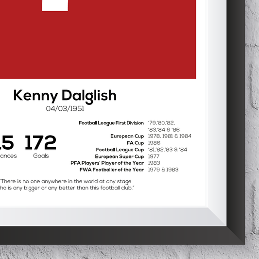Kenny Dalglish Liverpool Legend Stats Print