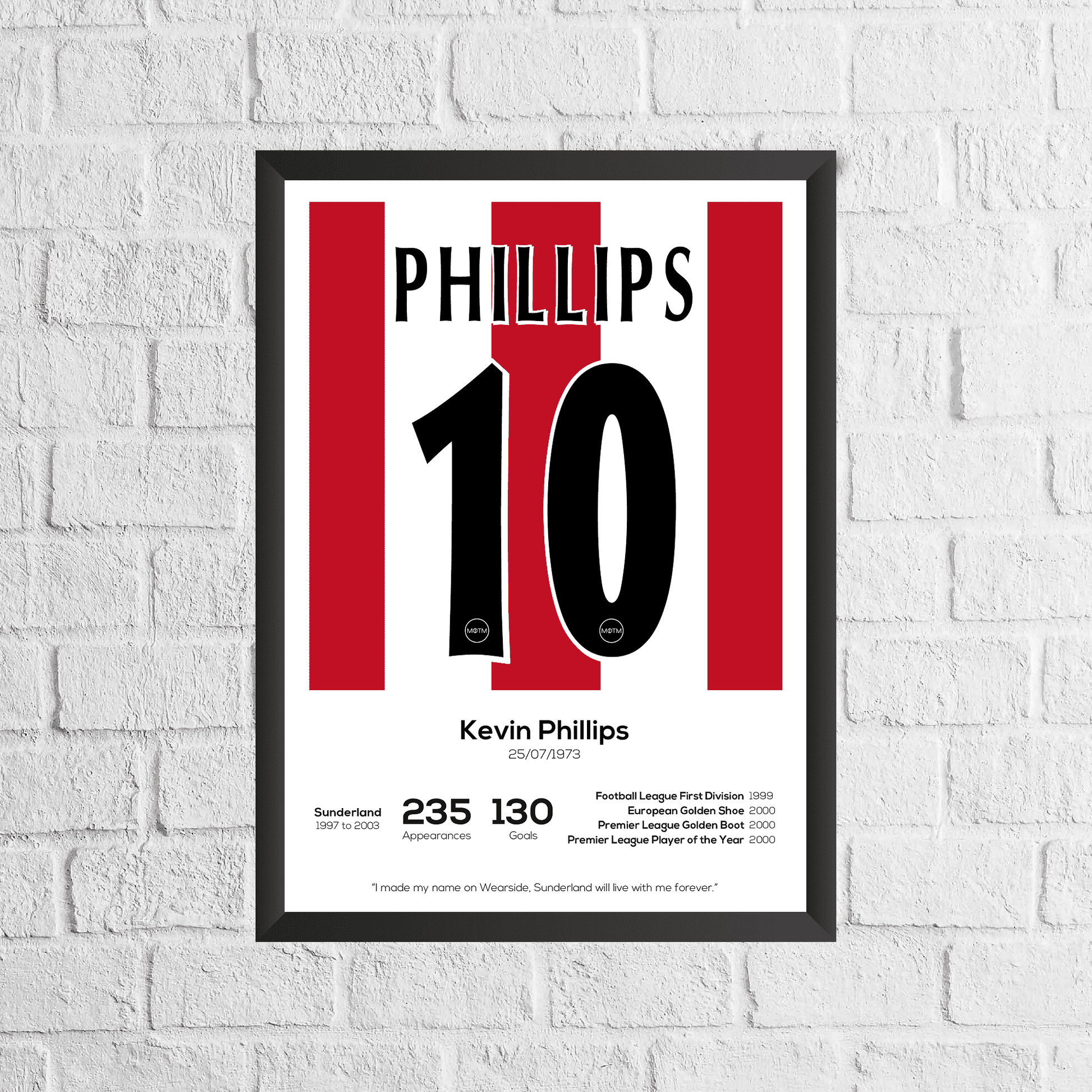 Kevin Phillips Legend Stats Print - Man of The Match Football