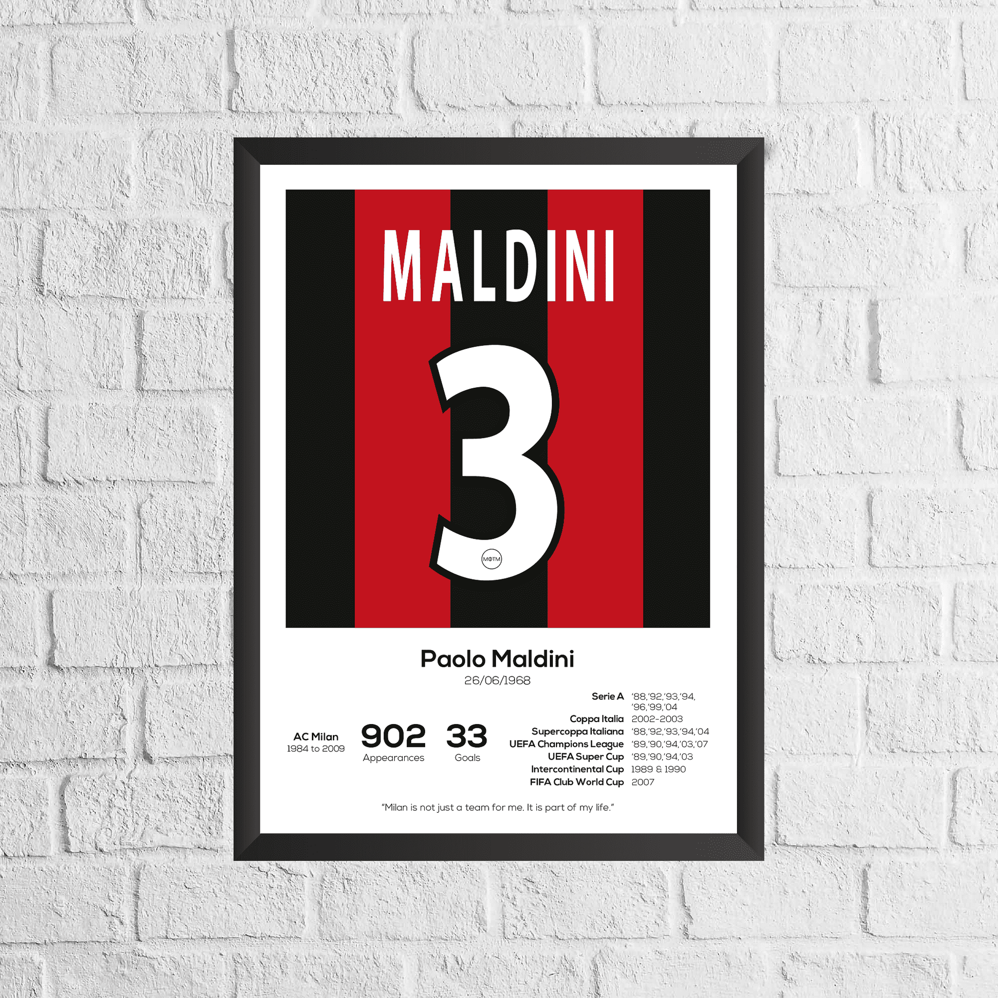 Paolo Maldini Legend Stats Football Print - Man of The Match Football