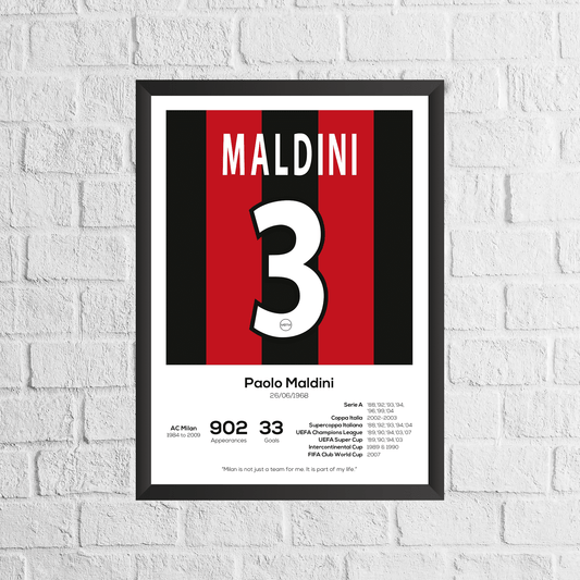 Paolo Maldini Legend Stats Football Print - Man of The Match Football