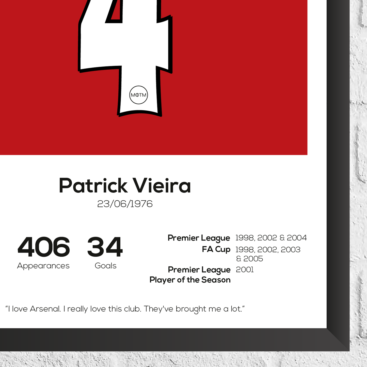 Patrick Vieira Legend Stats Print - Man of The Match Football