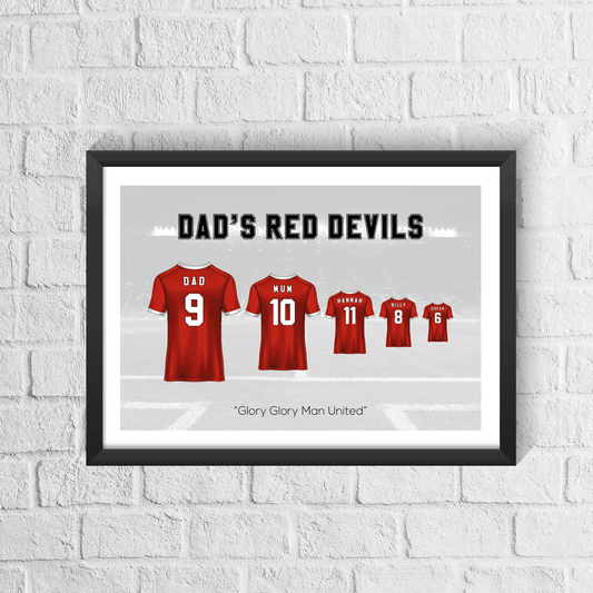 Personalised Manchester Reds Family Print - Man of The Match Football
