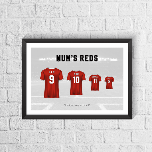 Personalised Manchester Reds Family Print - Man of The Match Football
