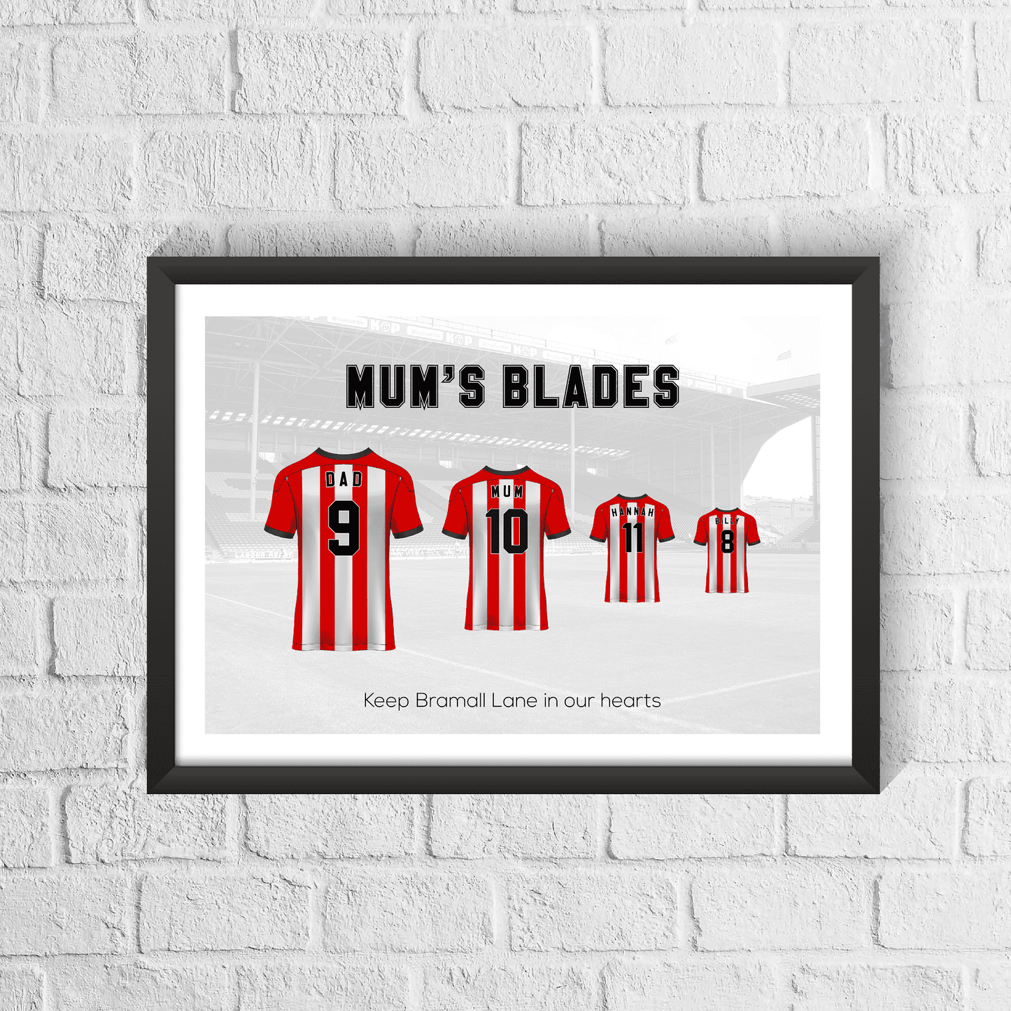 Personalised Sheffield Red Stripes Family Print