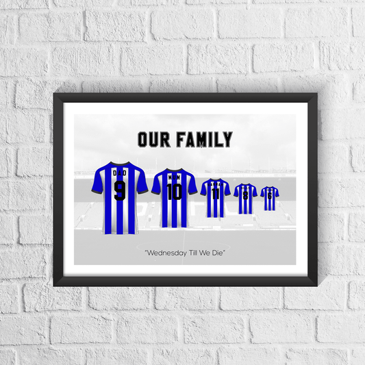 Personalised Sheffield Blue Stripes Family Print