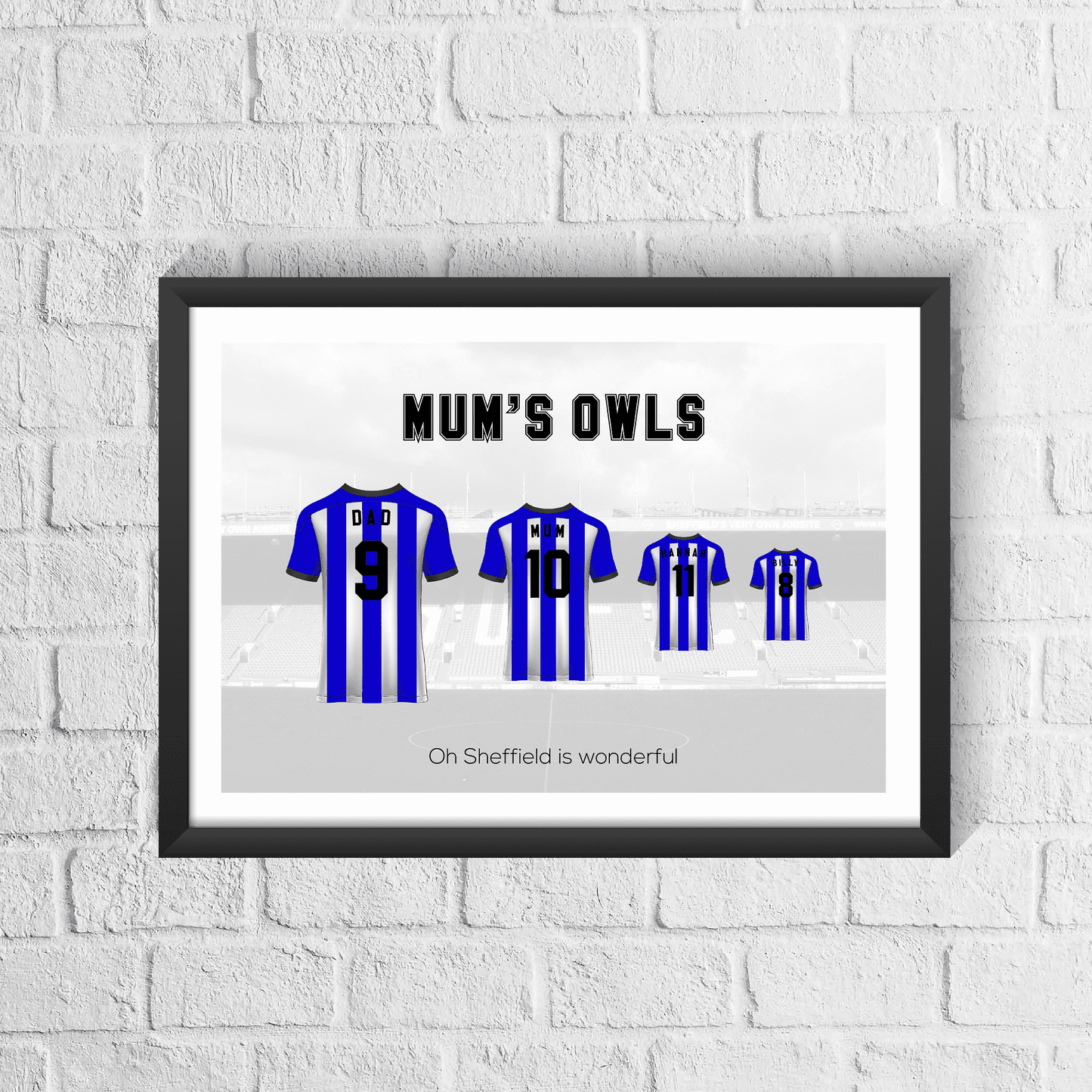 Personalised Sheffield Blue Stripes Family Print