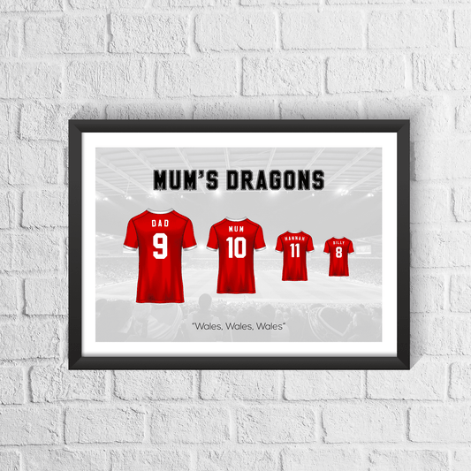 Personalised Wales Family Print - Man of The Match Football