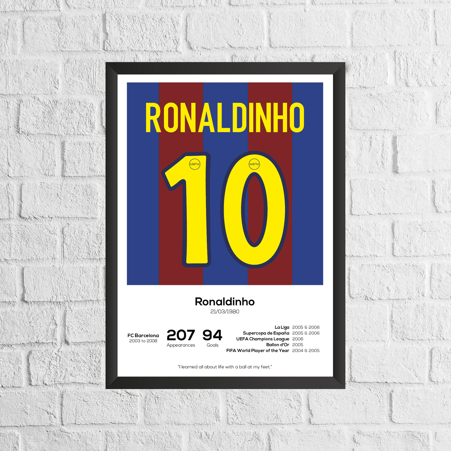 Ronaldinho Legend Stats Print - Man of The Match Football