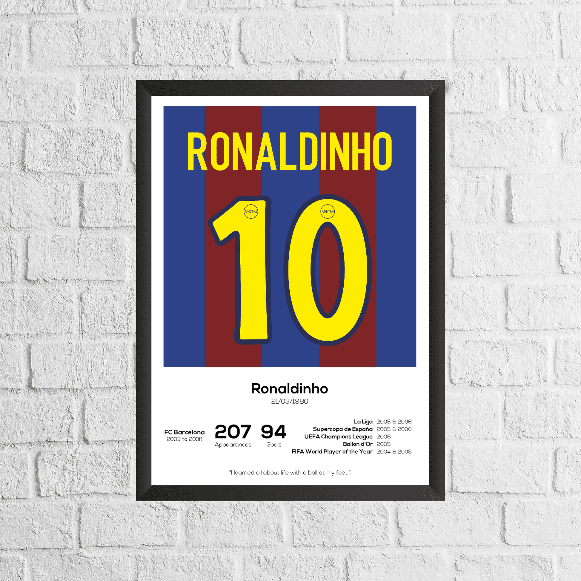 Ronaldinho Legend Stats Print - Man of The Match Football