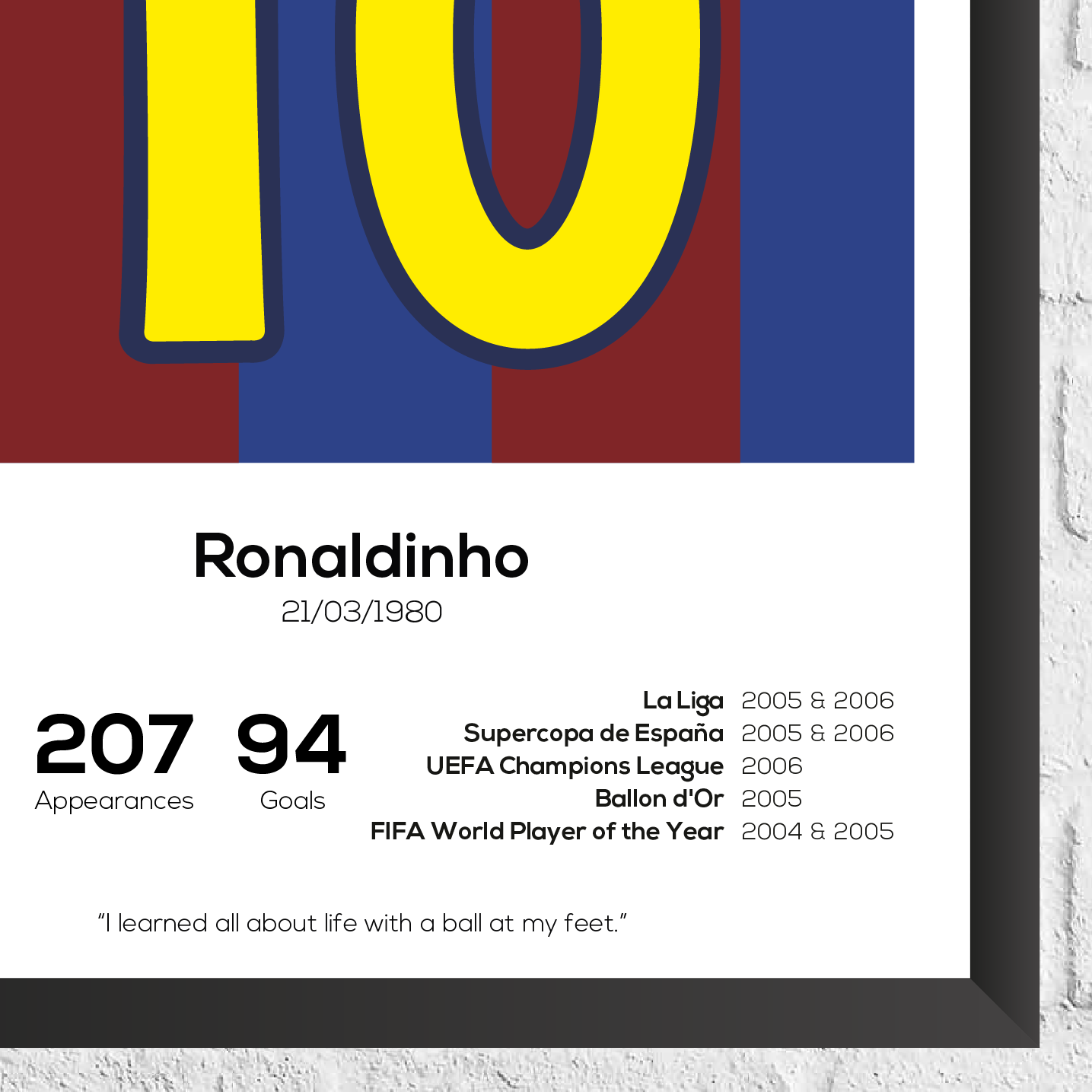 Ronaldinho Legend Stats Print - Man of The Match Football