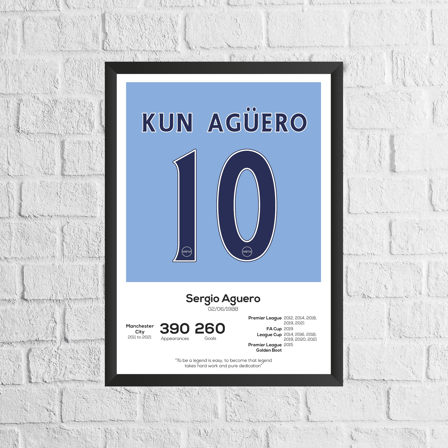 Sergio Aguero Legend Stats Print - Man of The Match Football
