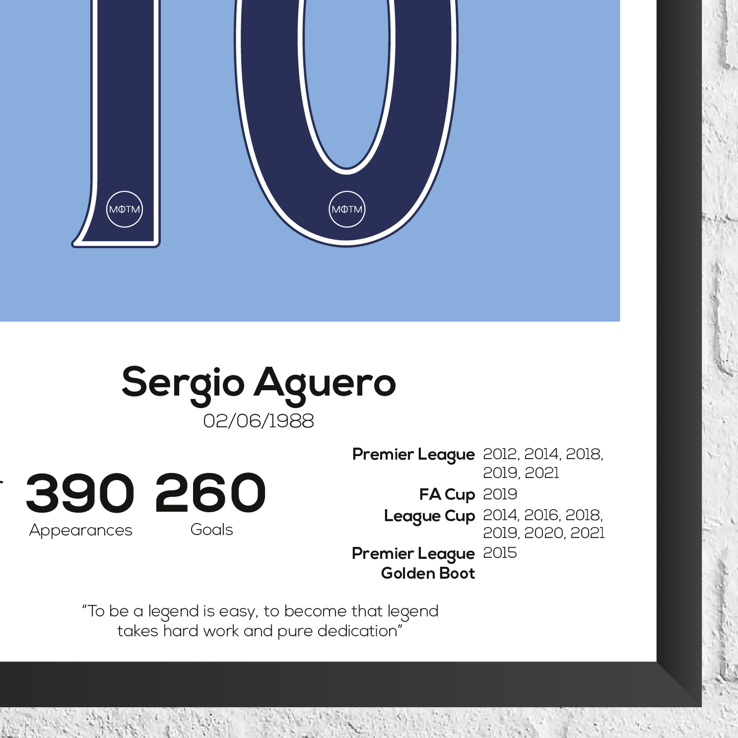 Sergio Aguero Legend Stats Print - Man of The Match Football