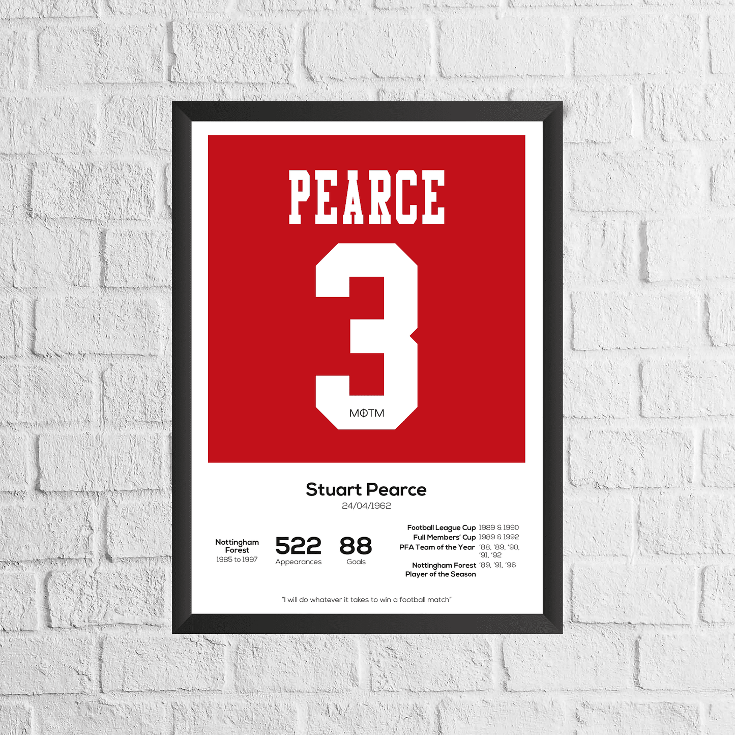 Stuart Pearce Legend Stats Print - Man of The Match Football