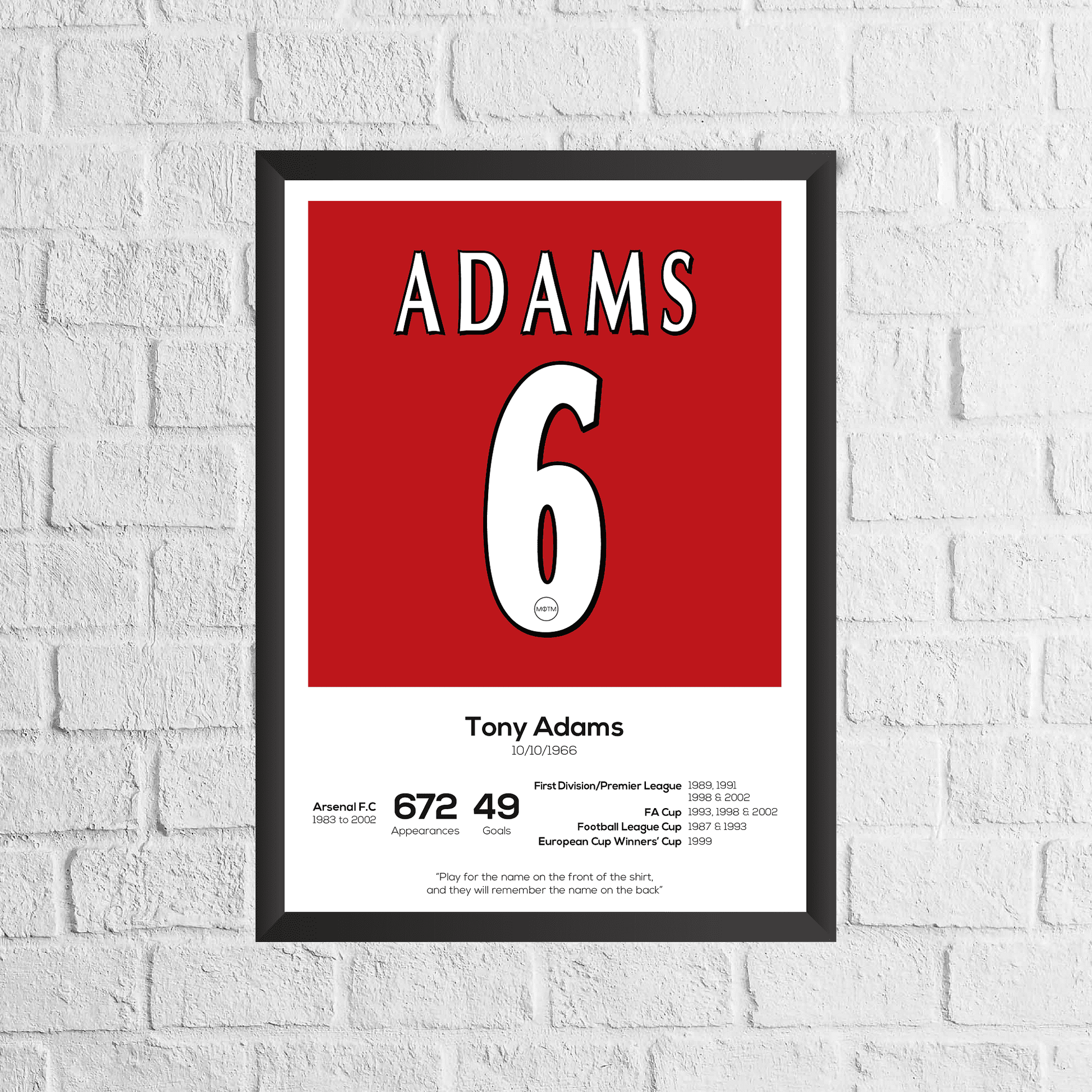 Tony Adams Legend Stats Print - Man of The Match Football
