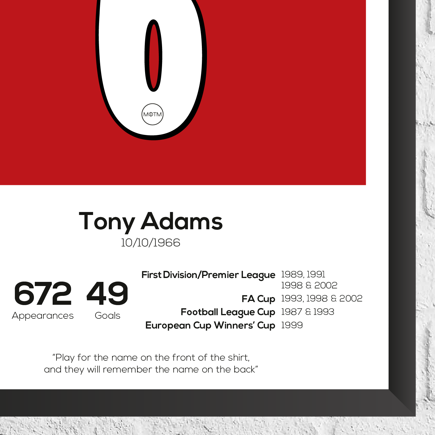 Tony Adams Legend Stats Print - Man of The Match Football