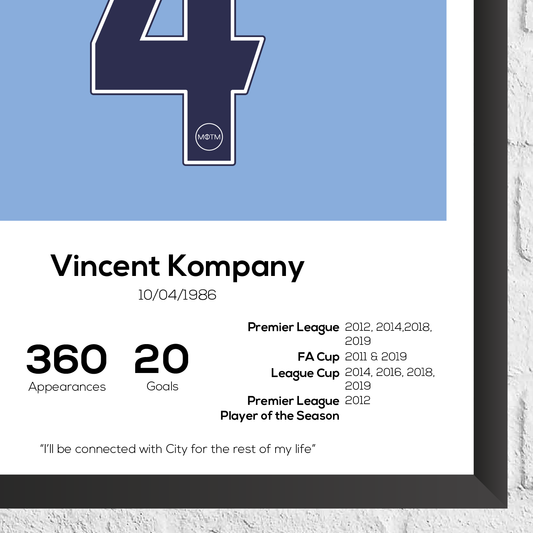 Vincent Kompany Legend Stats Print - Man of The Match Football