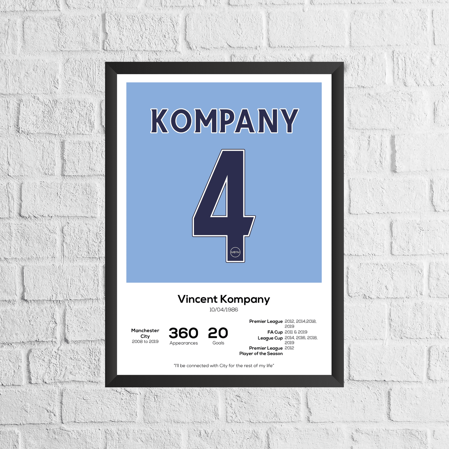 Vincent Kompany Legend Stats Print - Man of The Match Football