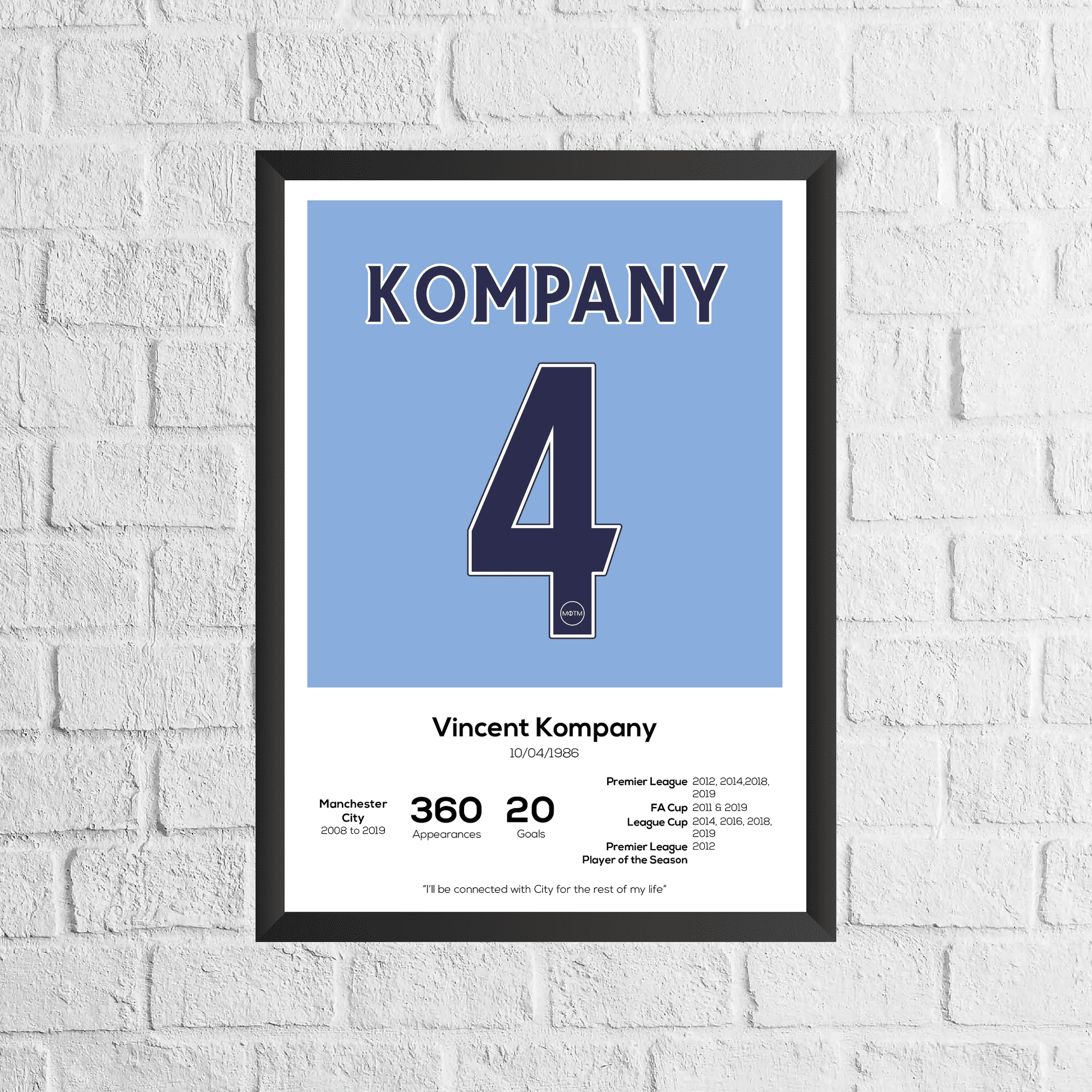 Vincent Kompany Legend Stats Print - Man of The Match Football